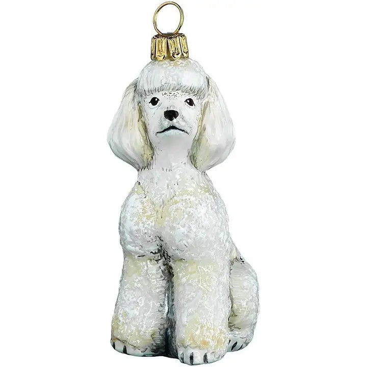 Toy Poodle White glass ornaments for holiday décor and seasonal displays.