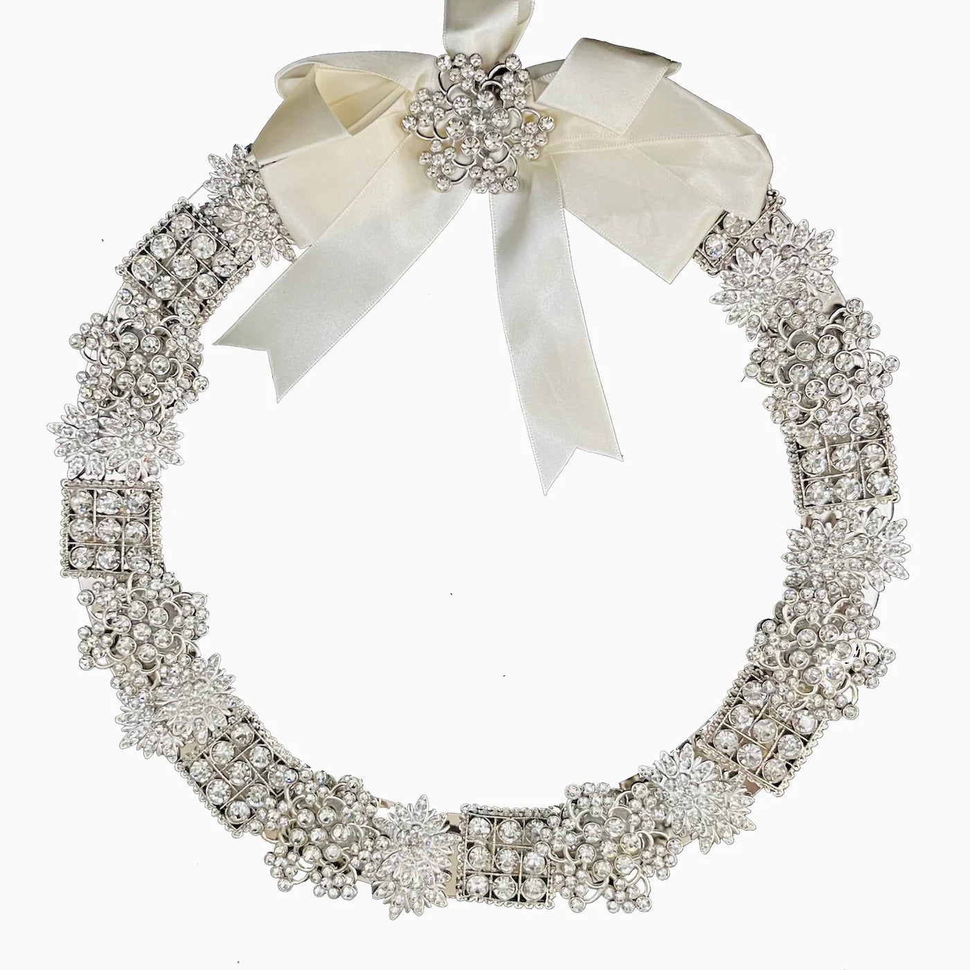 Vintage Silver Brooch Wreath - Large holiday décor item for festive seasonal displays.