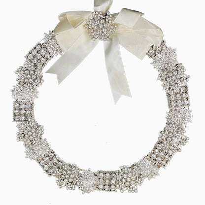 Vintage Silver Brooch Wreath - Large holiday décor item for festive seasonal displays.