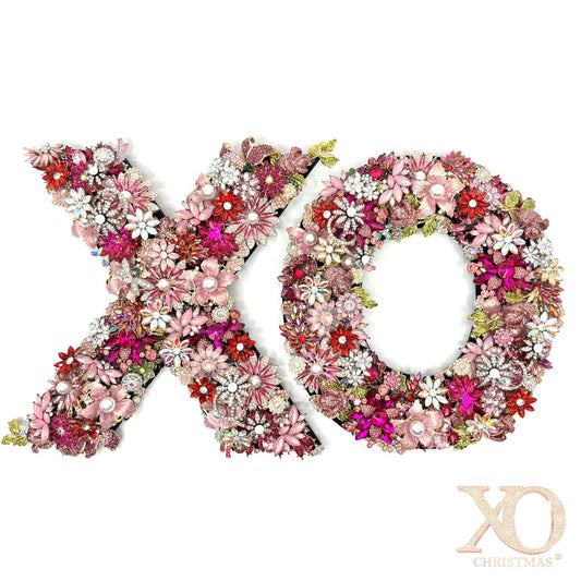 Blush Pink Rhinestone Jeweled XO Wall Art Pair