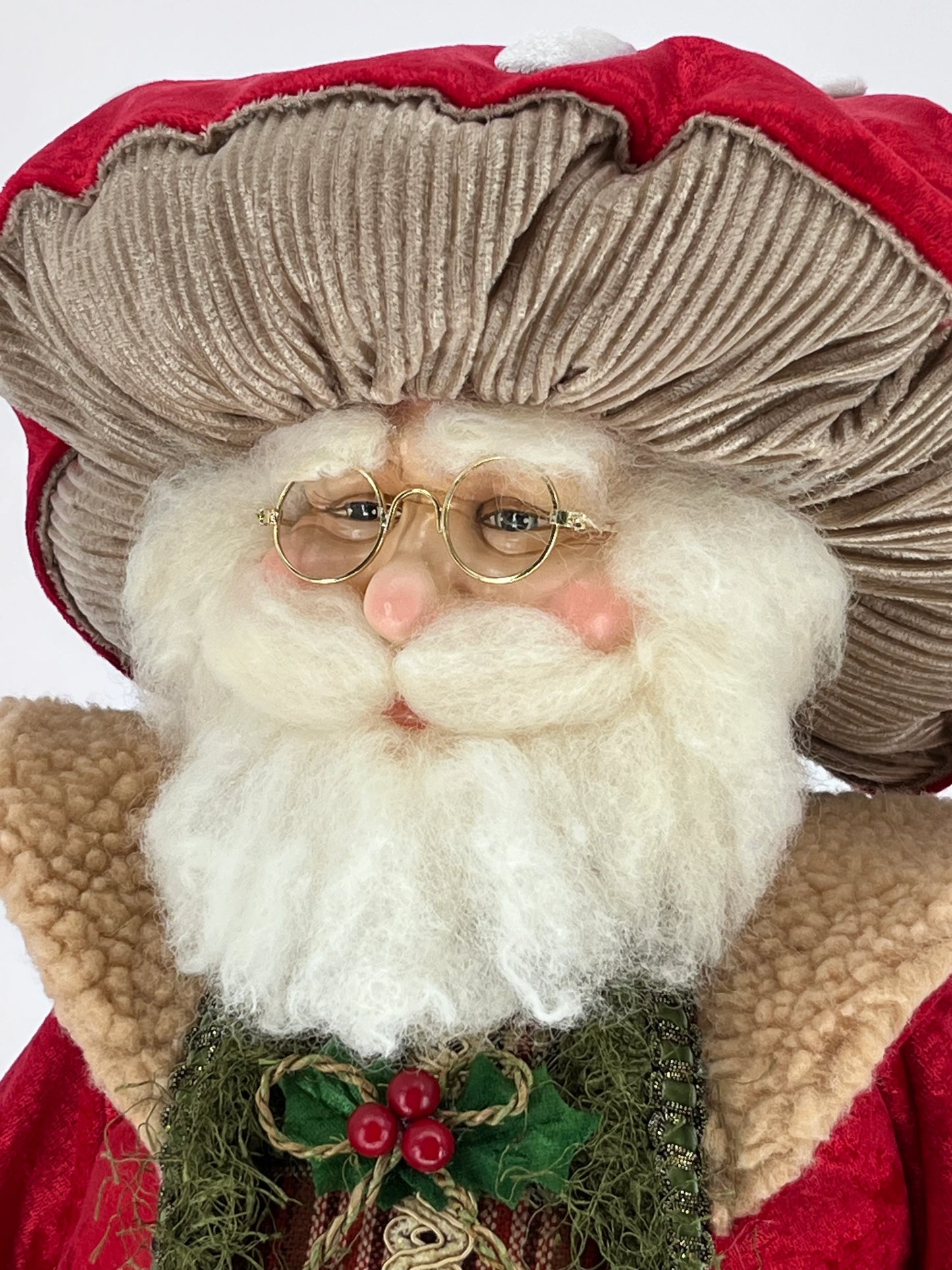 Woodland Mushroom Santa doll for holiday décor and seasonal displays.