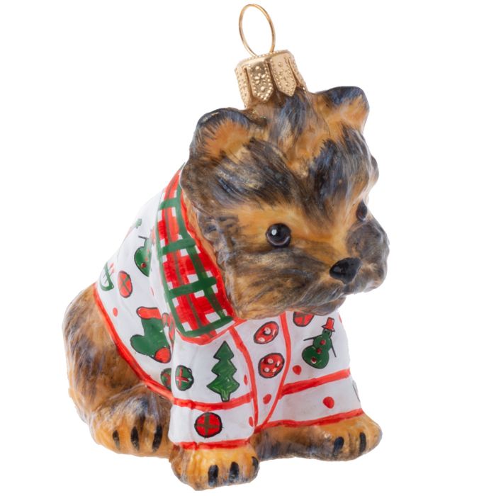 Yorkshire Terrier in Tartan Plaid Christmas Pajamas